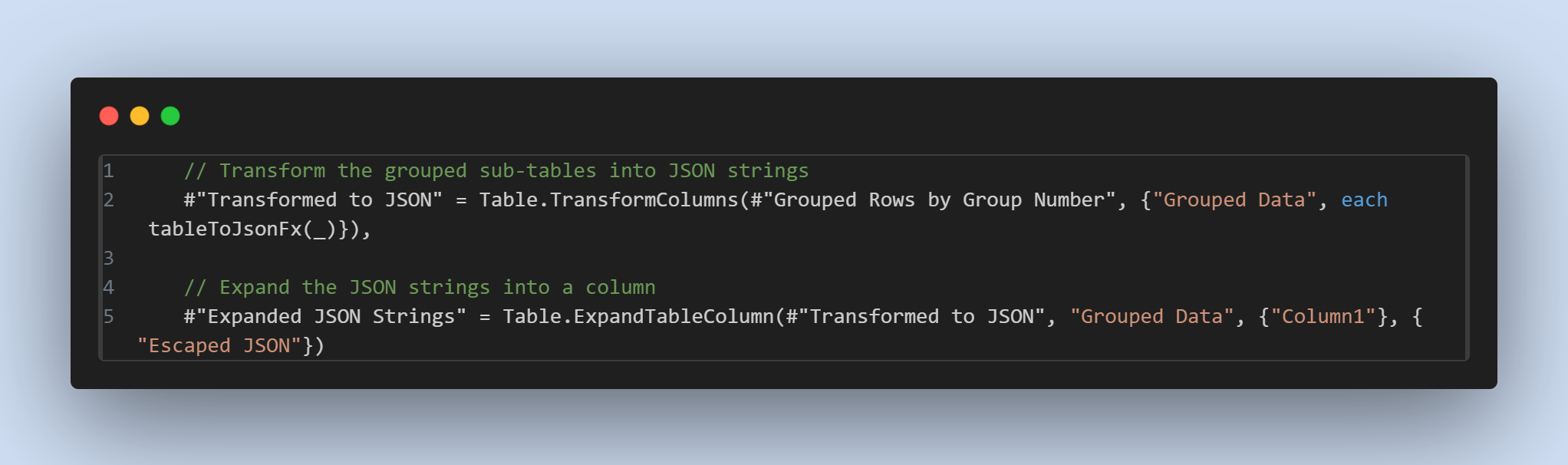 Section of the code where we use the function to convert data into JSON strings