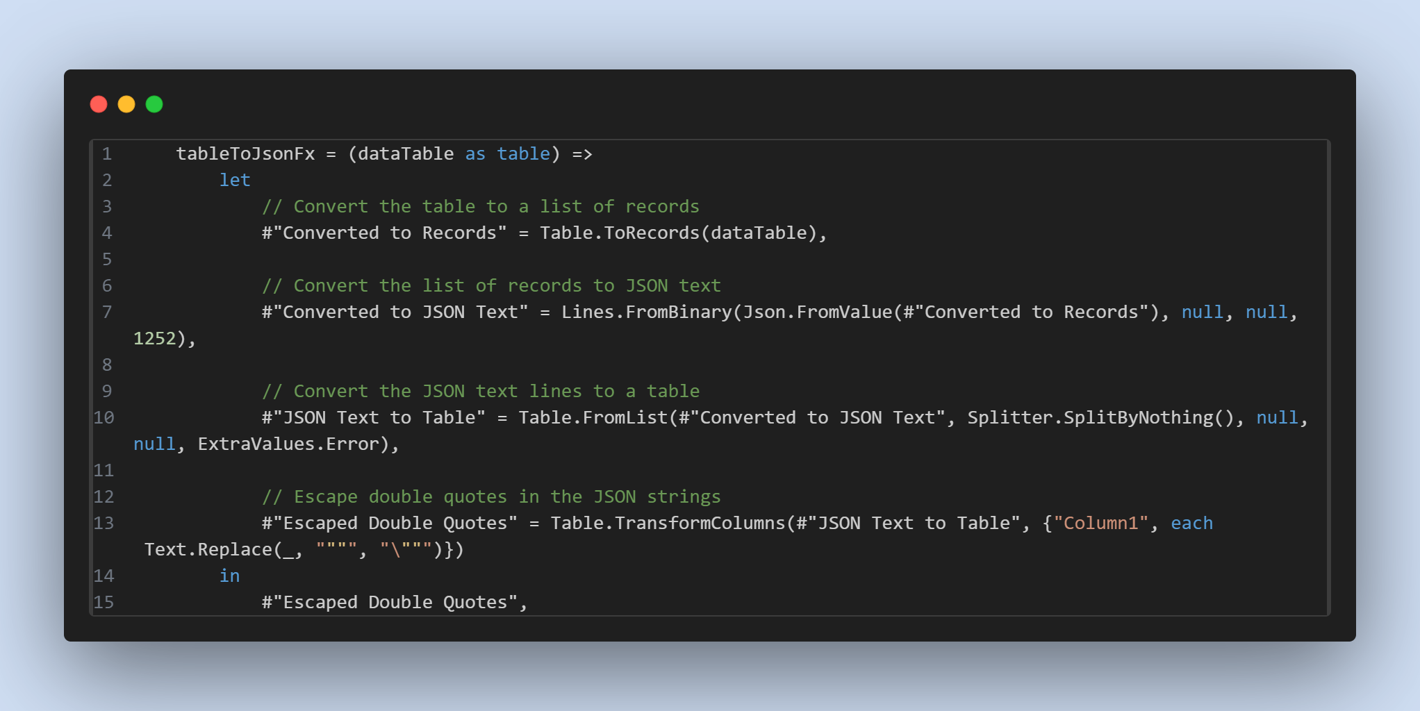 Power Query function that converts the data into JSON strings