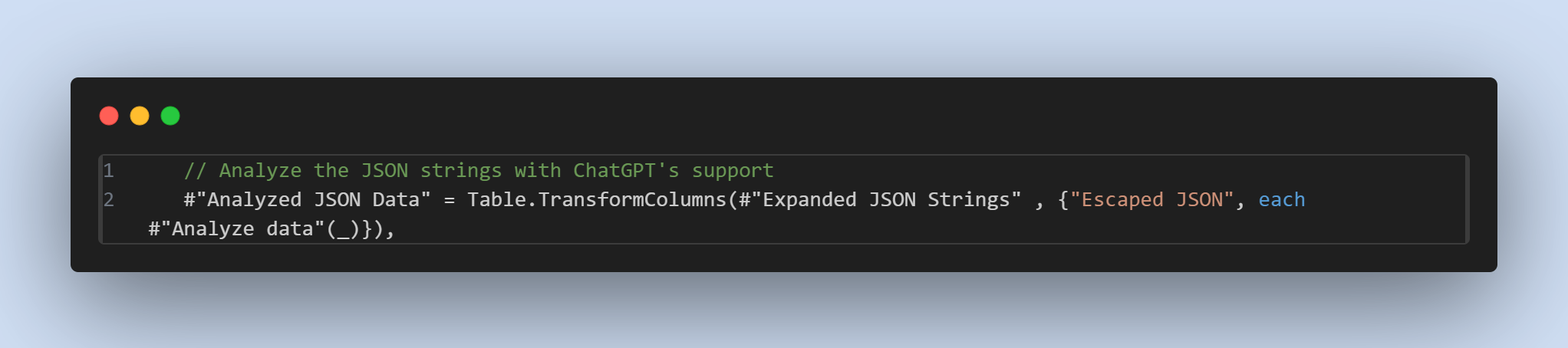 Section of the code where we use the function to analyse data with ChatGPT