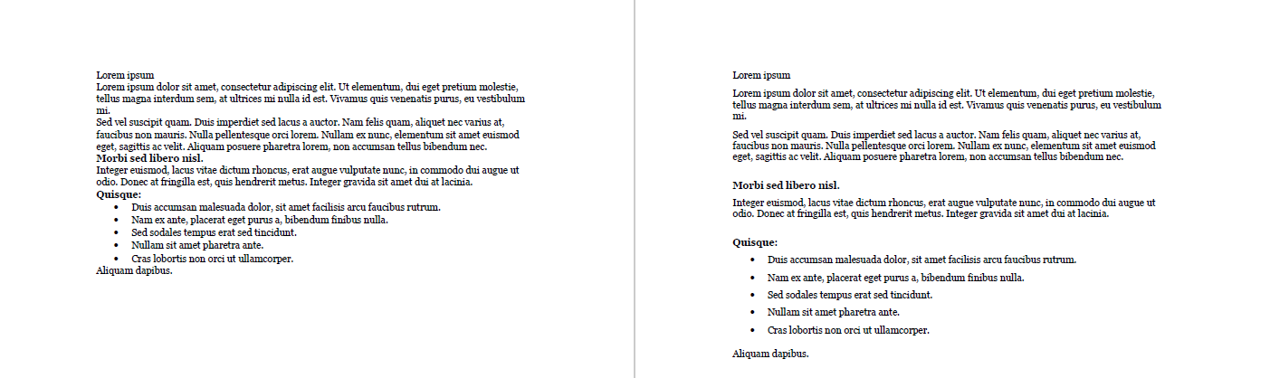 Two pieces of text with different whitespace