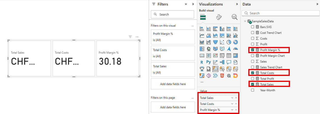 Configure card visual to display DAX and UDF SVG charts