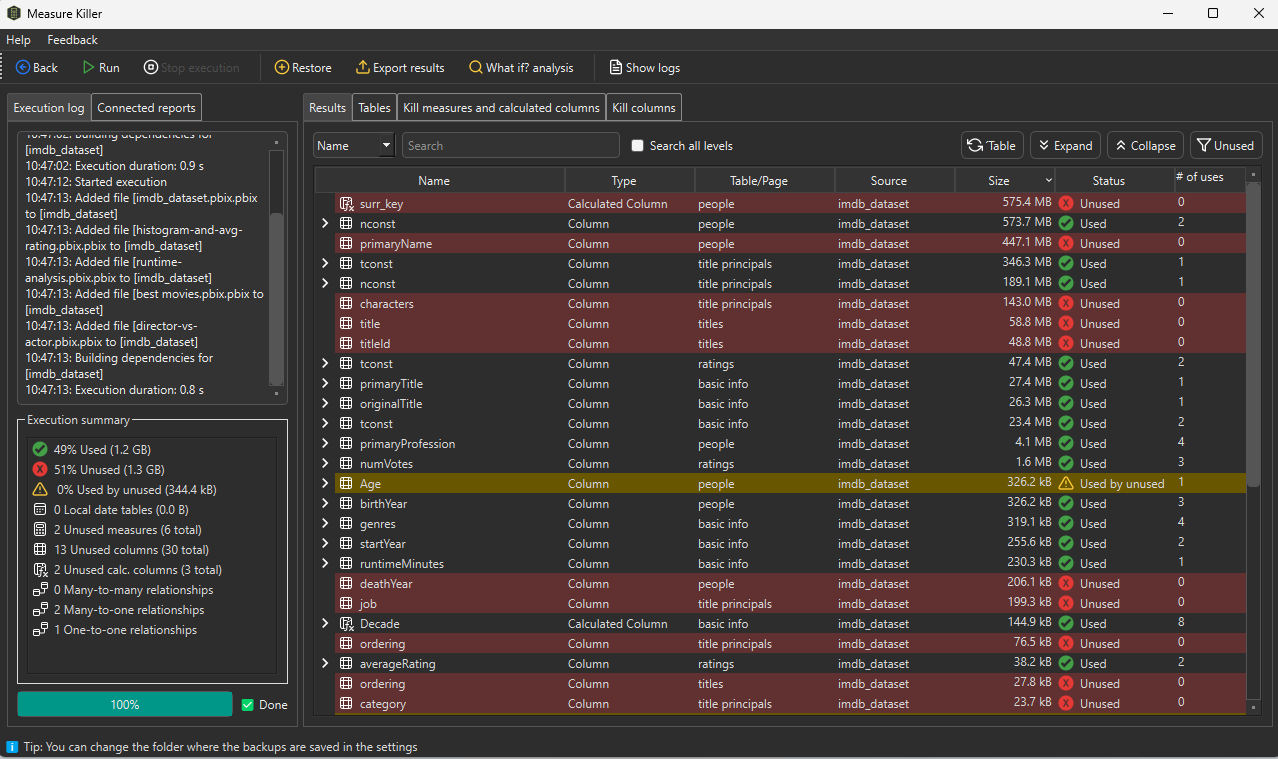 Dark mode of external tool Measure Killer