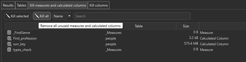 Measure Killer "kill" tab