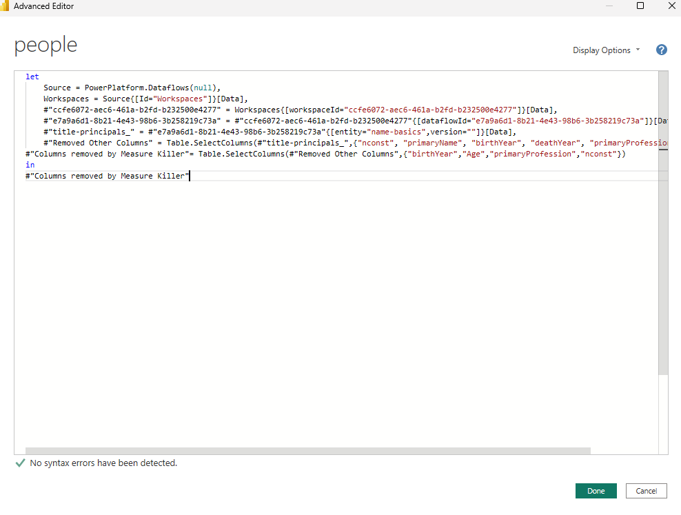 Power Query advanced editor