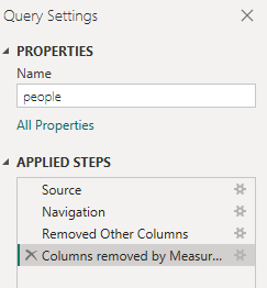 Power Query applied transformation steps