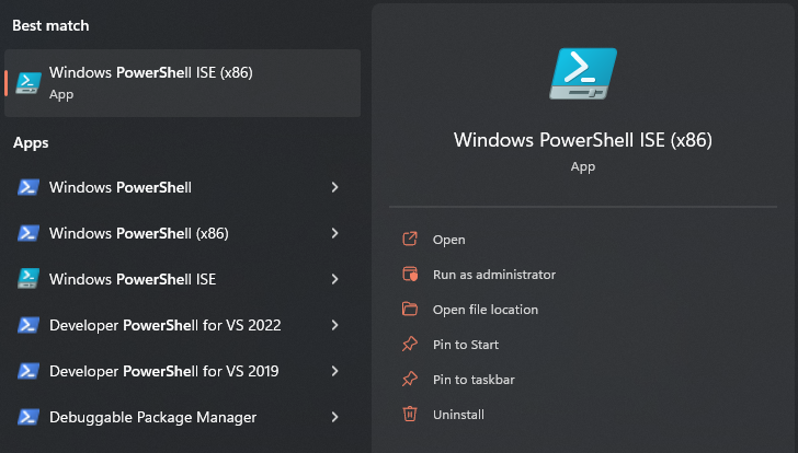 Opening PowerShell ISE