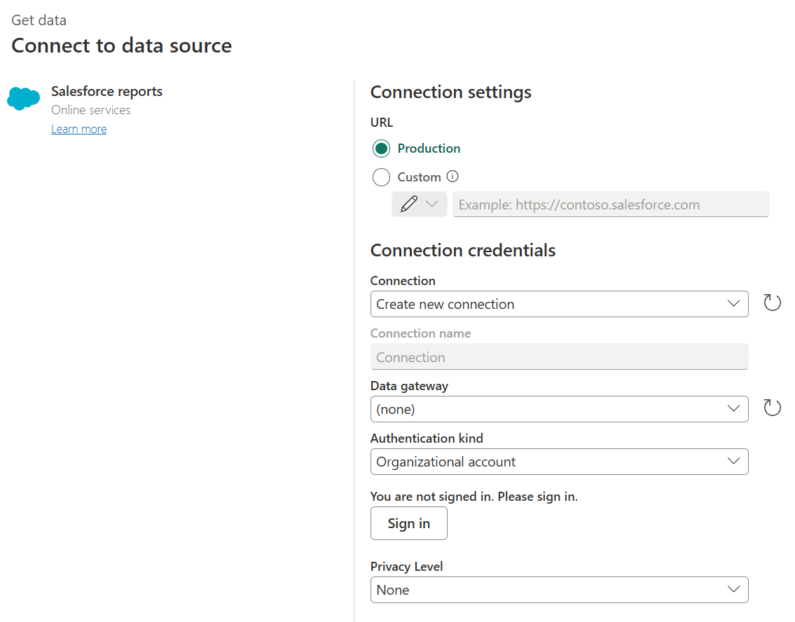 Salesforce Power BI integration using the native Reports connector