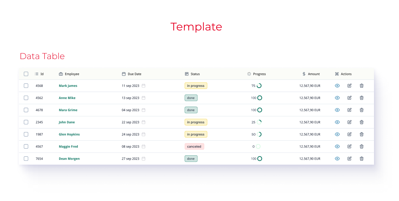 Data table - template
