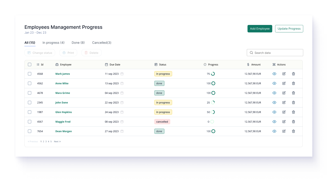Data table with functionality